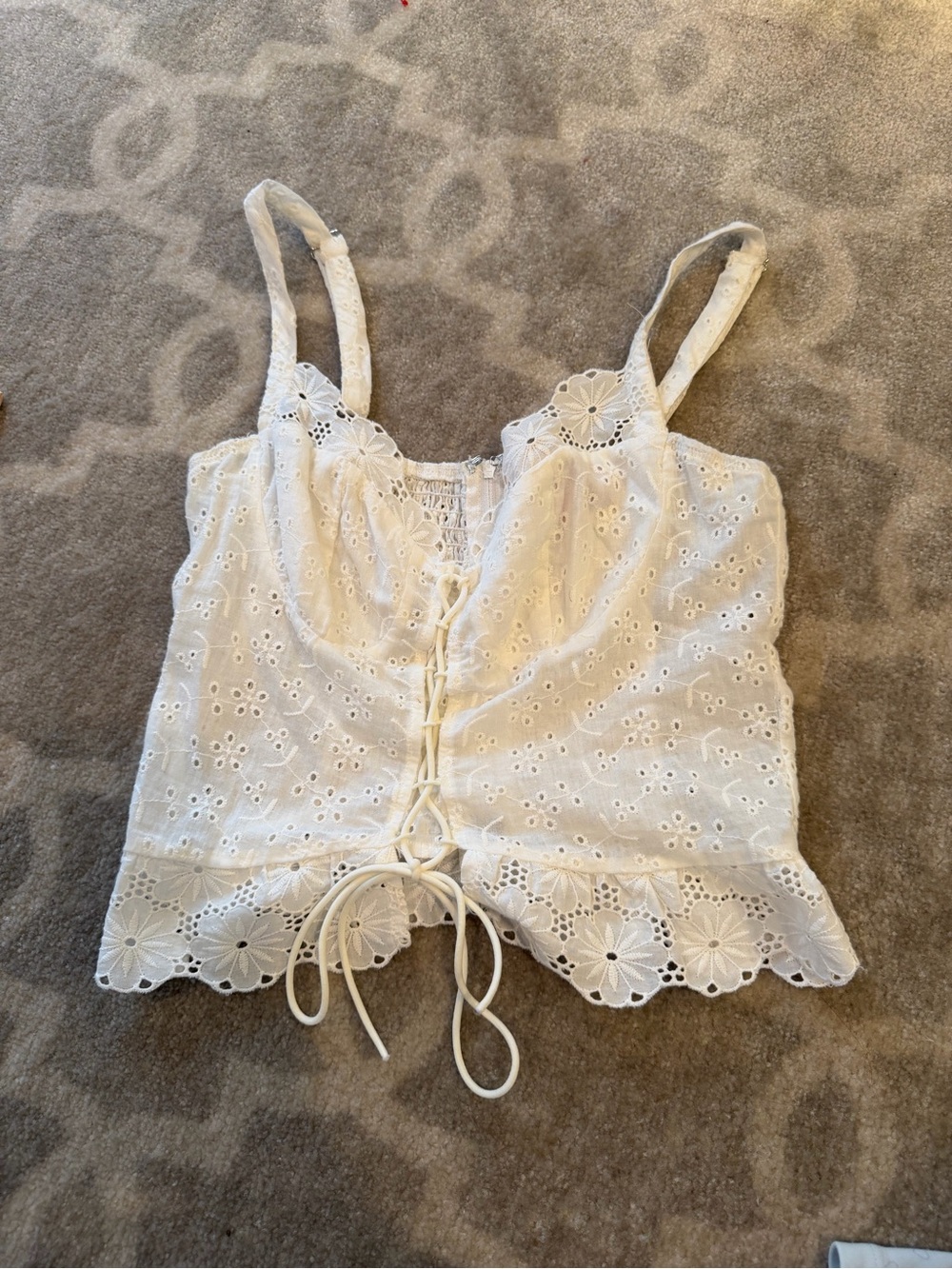 Edikted White Eyelet Lace-Up Camisole